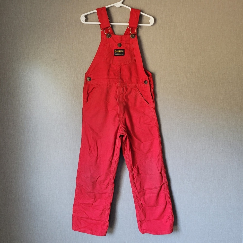 Vtg 90s OshKosh B'gosh Red Canvas Overalls Made in USA Kids Size 6 February 1992